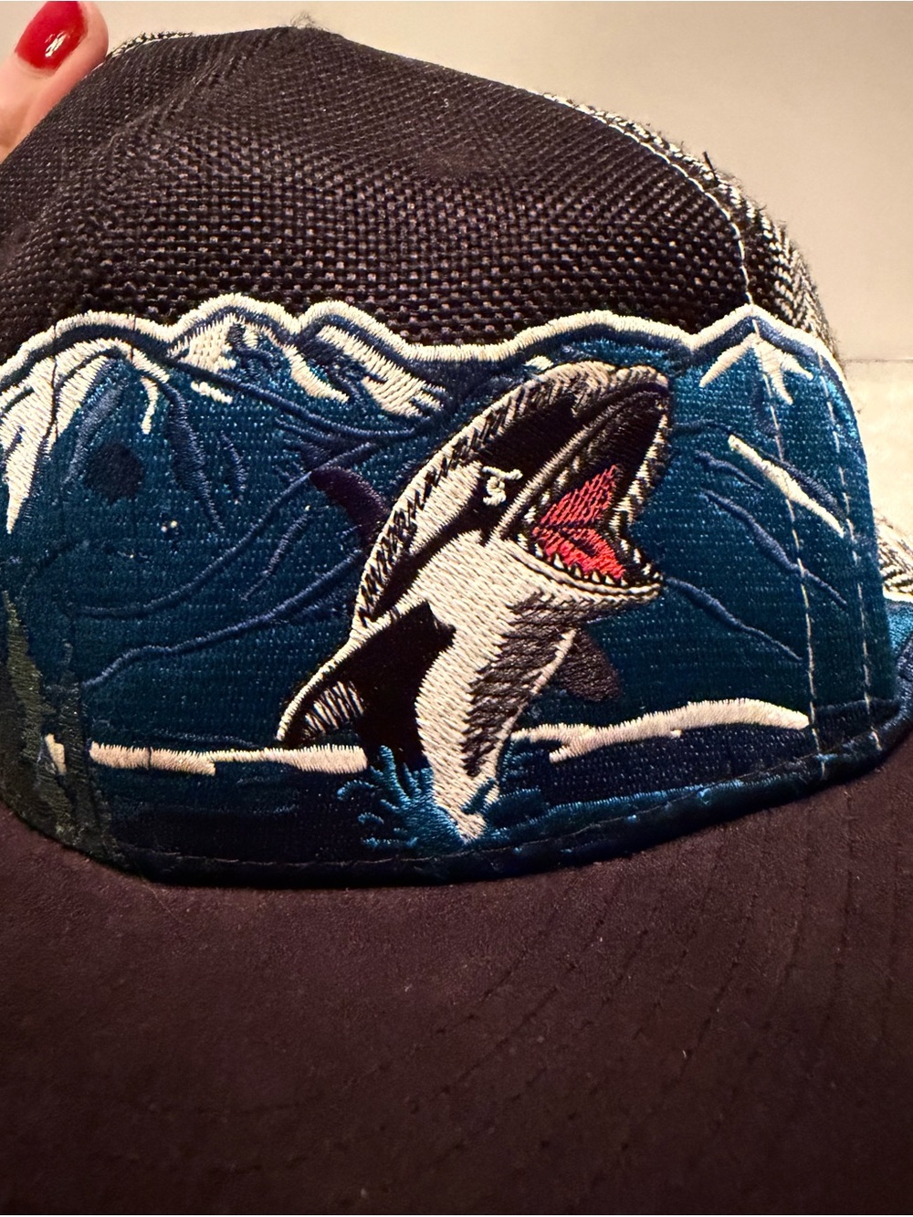 Grassroots Orca Men's Black Trucker Hat 7 3/4 with Blue Mountain Embroidery